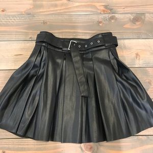 Box pleated faux leather skirt
